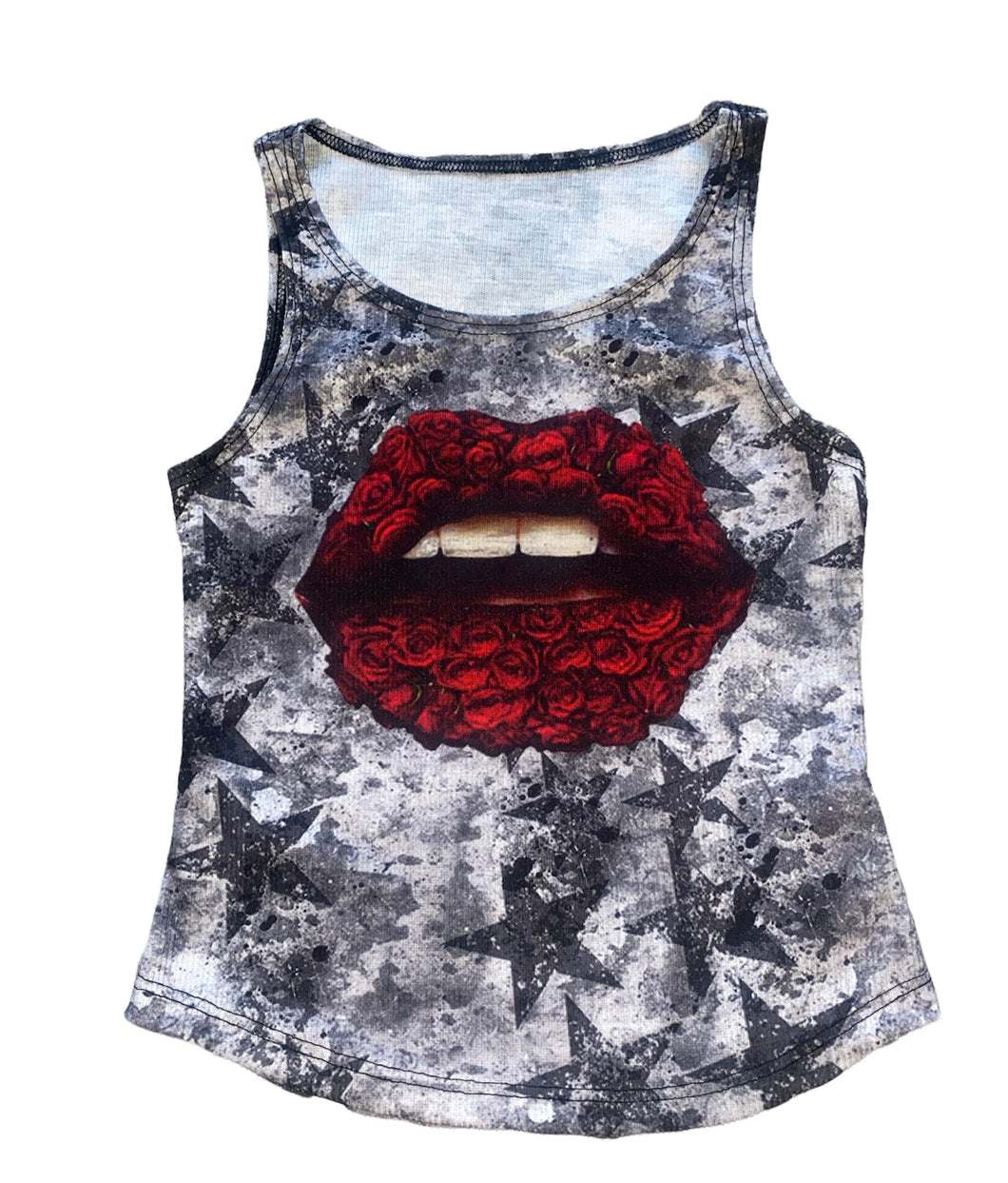 Penelope Wildberry girls grunge stars and rose lips ribbed tank top 6 NEW