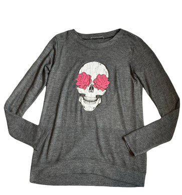 Girls skull rose hi low sweater L(14-16)