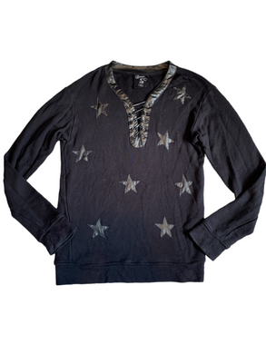 Flowers By Zoe girls cozy knit faux leather stars top L(10-12)