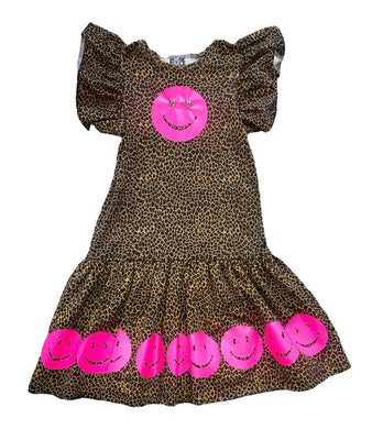 Hope Jeans girls leopard happy face flutter sleeve dress 12