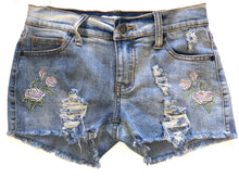 Vintage Havana girls stretch denim distressed embroidered rose jean shorts 12