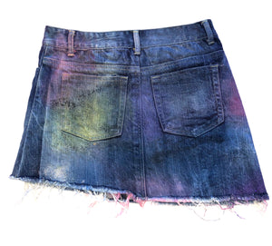 Flowers By Zoe girls asymmetrical spray paint jean skirt L(10-12)