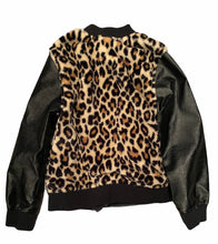 Kidtopia girls faux fur leopard bomber with faux leather sleeves 5