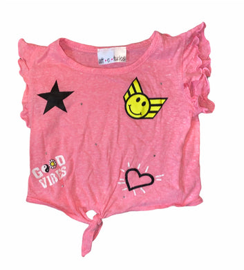 AttEtudes toddler girls flutter sleeve knotted tank with patches 3T