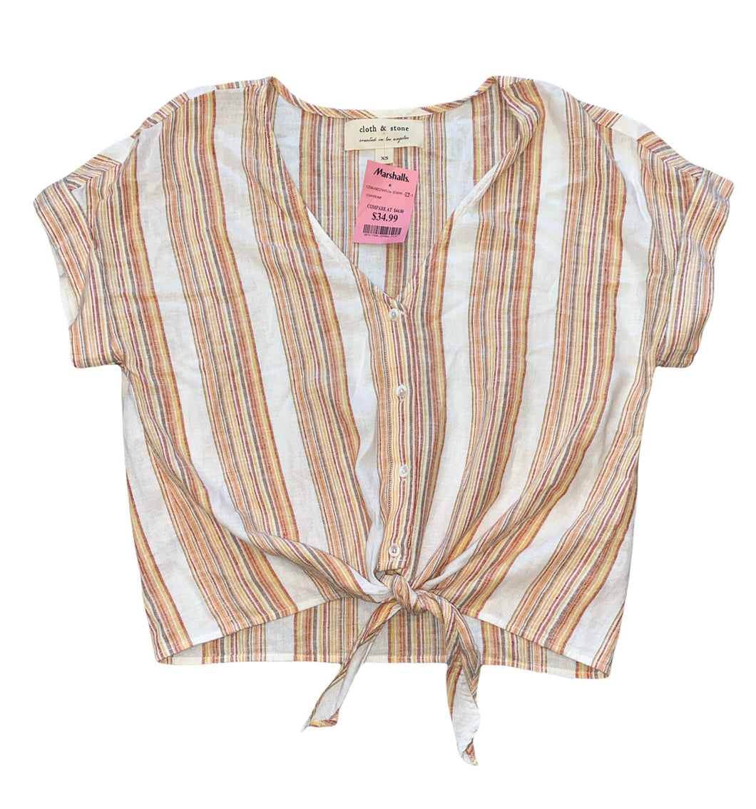 Cloth & Stone women’s striped knotted hem linen button up blouse XS NEW