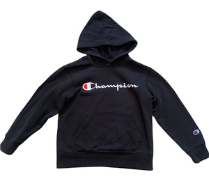Champion unisex kids embroidered logo black pullover hoodie S