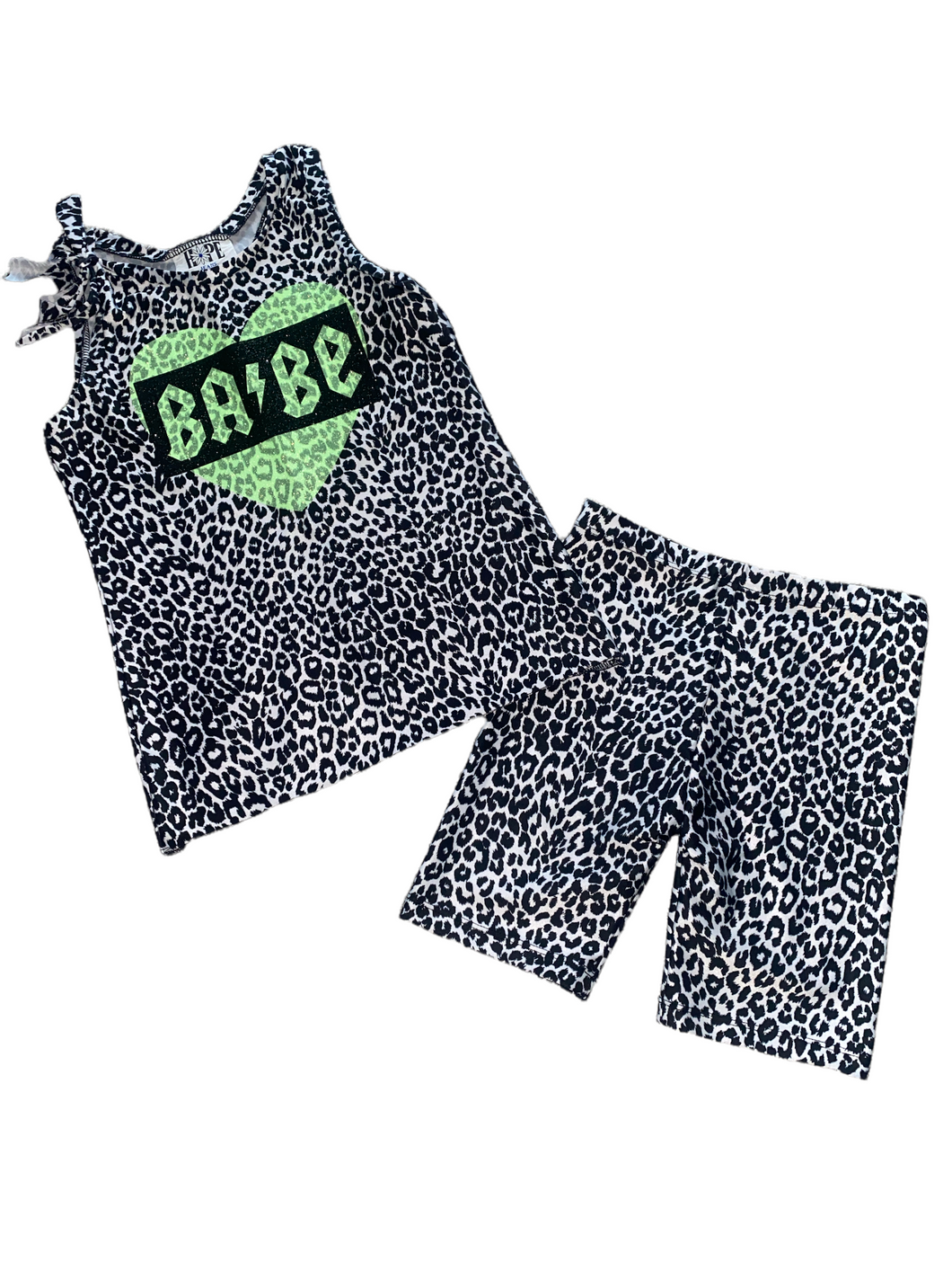 Hope Jeans girls 2pc snow leopard print Babe glitter heart tank and shorts set 10