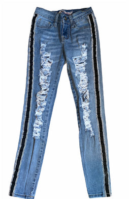 So Nikki girls ripped skinny jeans with striped panels  10