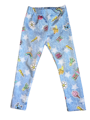 Pixie Lane toddler girls faux denim print 80s 90s emoji leggings 3