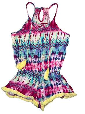 Play Six girls gauzy watercolor tassel fringe romper 6