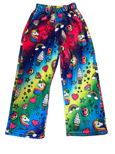 Top Trenz girls unicorn ice cream emoji print fuzzy pants 6-6x