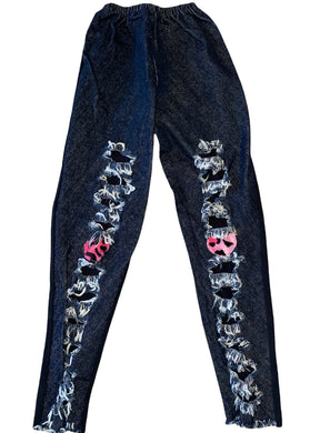 Hope Jeans girls denim ripped leopard heart leggings 10