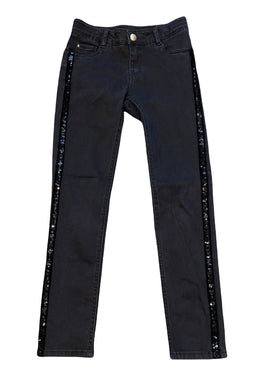 Ikks girls skinny black low rise jeans with sequin panels 10