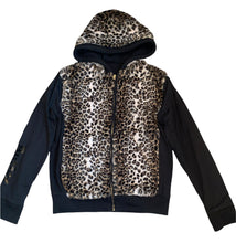 Butter Supersoft girls faux fur leopard reversible hoodie jacket L(12)