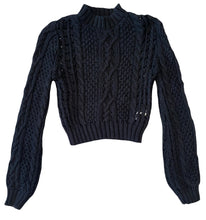 Katie J NYC girls Mae cropped cable knit sweater in black M(10)