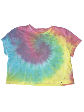 Katie J NYC girls rainbow tie dye cropped tee shirt with rhinestones 6x