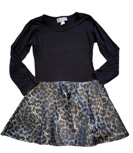 Dori Creations girls long sleeve leopard faux leather skater dress 7