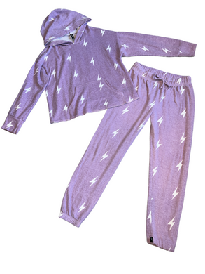 Pixie Lane girls 2pc cozy knit lightning bolts lounge set 9/10