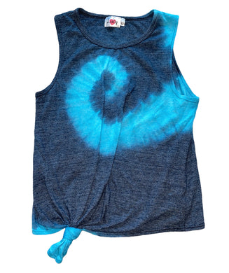 Lucy girls blue swirl tie dye knotted tank top L(14)