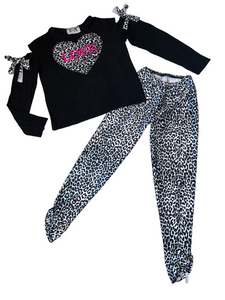 Hope Jeans girls 2pc leopard LOVE cold shoulder top and pants set 10