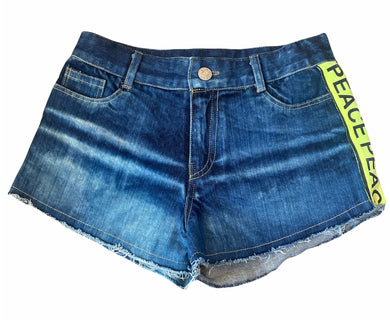 Flowers By Zoe big girls jean shorts with neon PEACE panel XL(12-14)