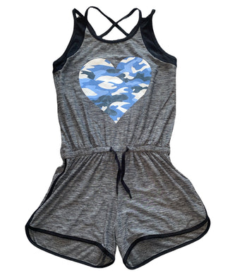 Kidtoure girls strappy romper with camouflage heart 10-12