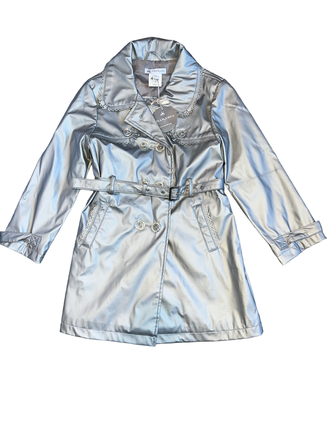 Charabia girls water resistant metallic trench style rain coat 6 (NEW w/ defects)