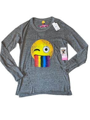 So Nikki girls rainbow tongue emoji distressed thumb hole top M(10/12) NEW