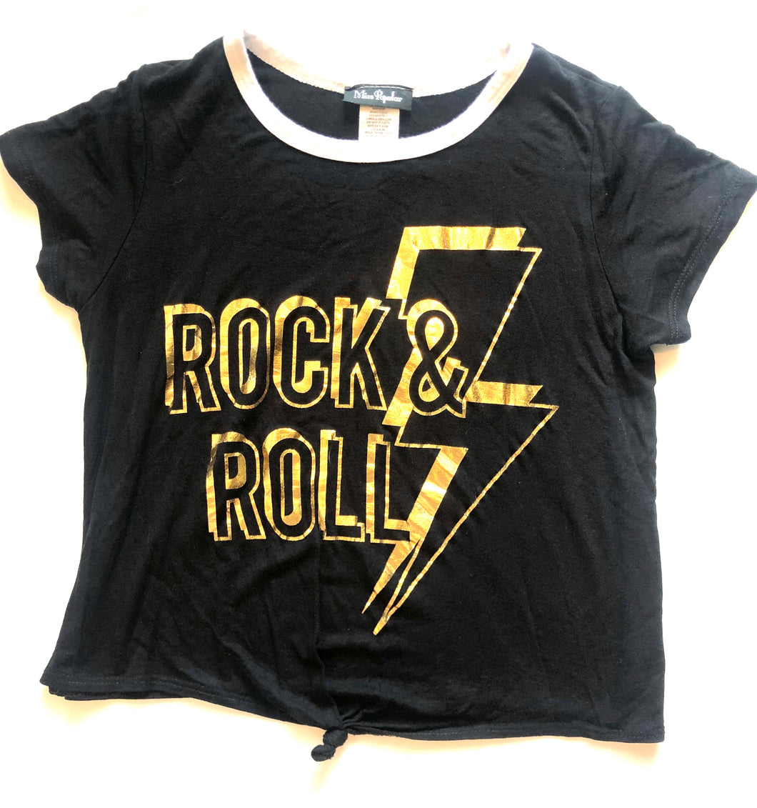 Miss Popular girls Rock & Roll knotted ringer tee 7-8
