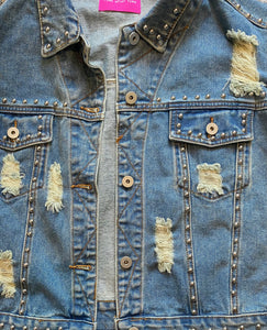 Time After Time women’s cropped distressed studded jean jacket S