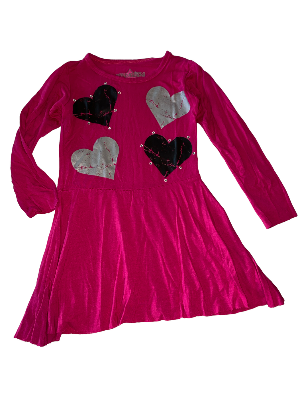 Hannah Sky toddler girls long sleeve distressed heart skater dress 4T