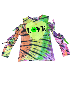 Hope Jeans girls slashed sleeve neon tie dye Love top 8-10 (read measurements)