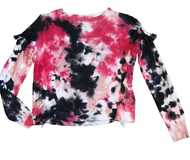 Central Park West girls tie dye shoulder fringe sweater 8