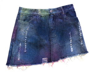 Flowers By Zoe girls asymmetrical spray paint jean skirt L(10-12)