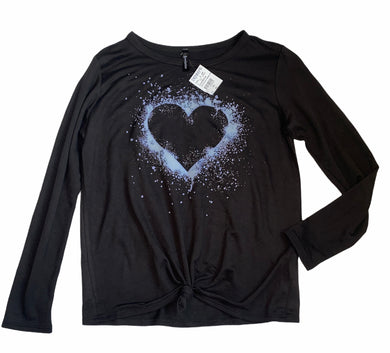 Revelation girls splatter heart knotted long sleeve top XL NEW