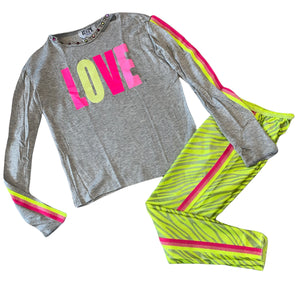 Hope Jeans girls neon LOVE top & zebra leggings set 10
