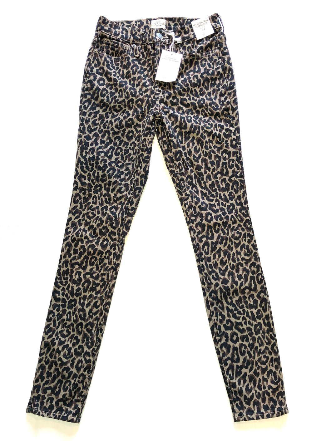 J Crew women’s 10” hi rise toothpick leopard skinny jeans 24 NEW