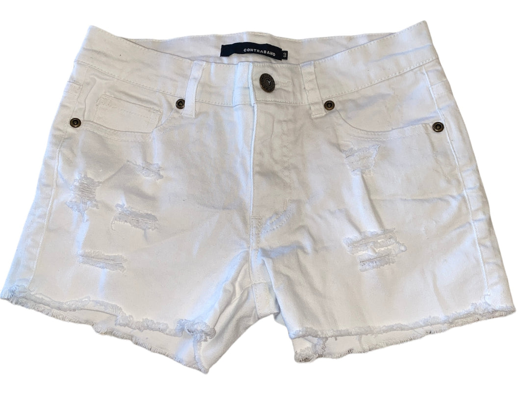 Contraband junior girls ripped cutoff jean shorts in white 3
