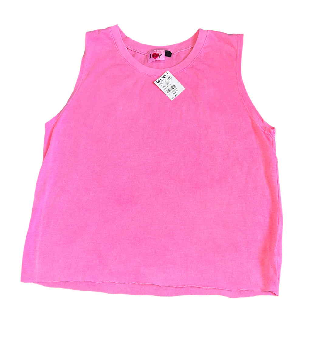 Lucy women’s bright pink muscle tank top Junior M NEW