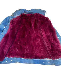 Bubles girls removable faux fur lined splatter paint denim jacket 150cm (9-12 yrs)