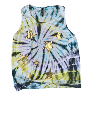 Revelation big girls tie dye metallic stars knotted tank top XL