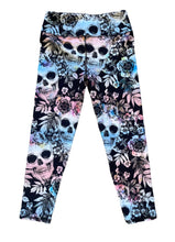 Evolution Creation women’s cropped skulls and florals workout leggings S