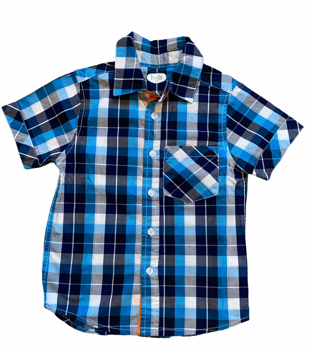 Frenchie mini couture toddler boys checkered button down short sleeve shirt 4T