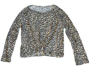 Treasure & Bond girls cozy knit leopard knotted top M(8-10)