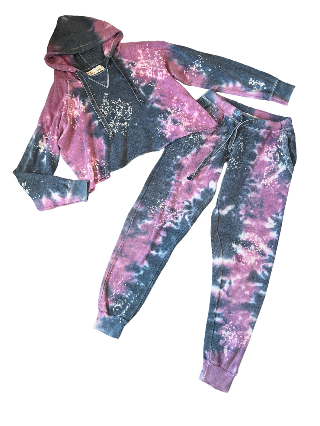 Vintage Havana women’s 2pc tie dye bleach splatter sweatsuit set S