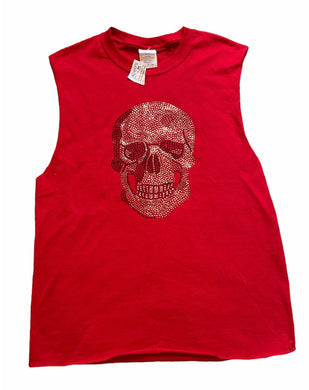 Port & Company women rhinestone skull muscle tank top S NEW