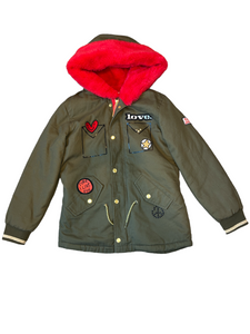 Marc Jacobs girls faux fur lined winter parka with patches 10
