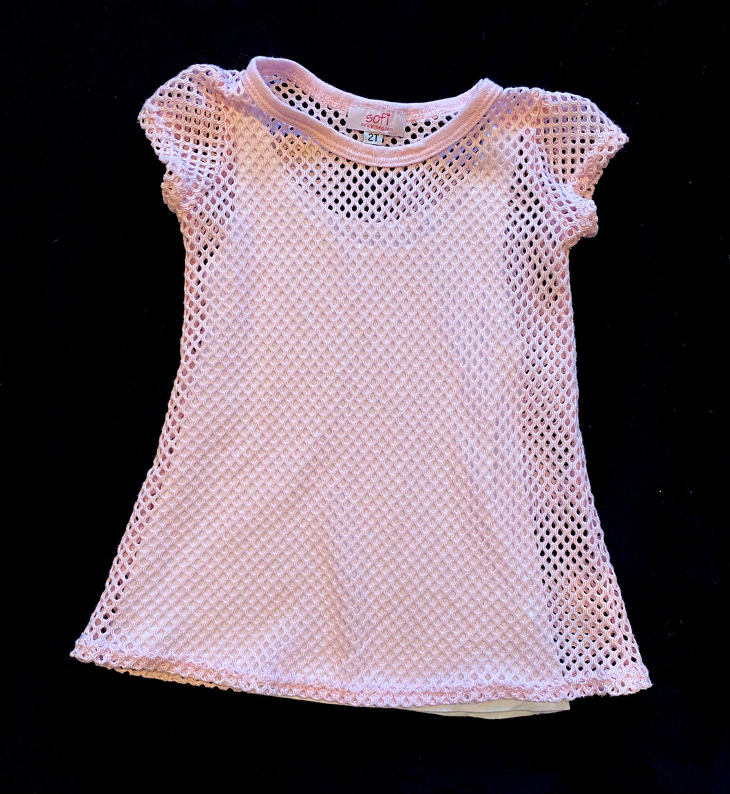 Sofi toddler girls short sleeve layered fishnet tunic 2T