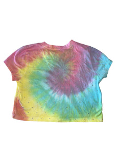Katie J NYC girls rainbow tie dye cropped tee shirt with rhinestones 6x