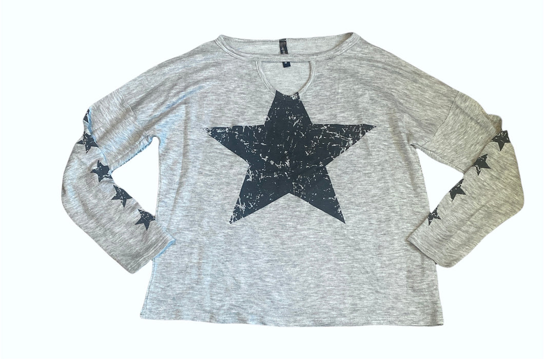 Revelation girls distressed star top with neck cutout 6x